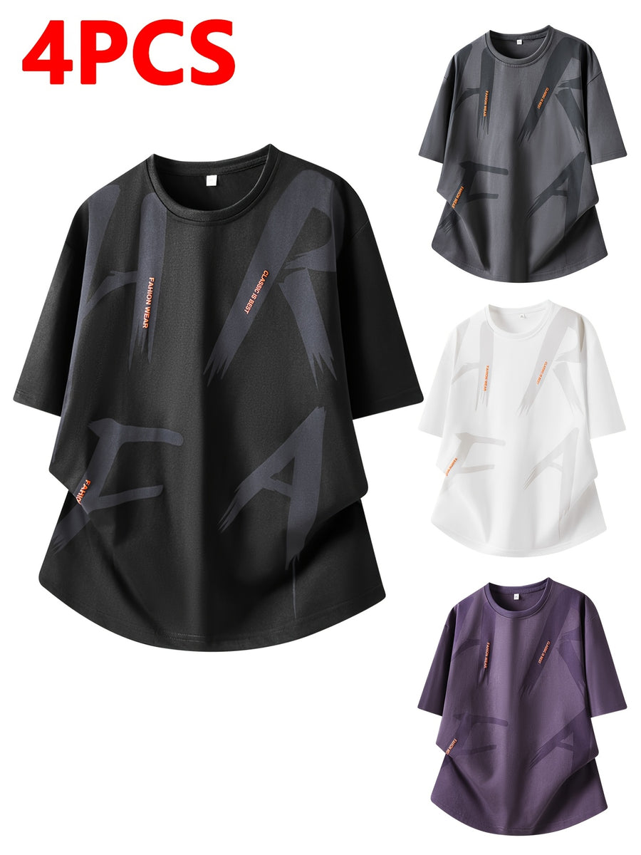 4pcs Pc (4pcs) Men's Quick-Dry T-Shirts - Short Sleeve Round Neck Breathable Summer Tees Suitable for Sports, Gym, Outdoor, Beach & Casual Wear - Quick-Dry Technology for Lifestyles, Gifts for Fathers, Teens, Couples - Mixed colors