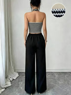 Women'S Houndstooth Printed Color-Block Fashion Sleeveless Vest, Tie-Neck Backless Design Top - Mixed colors