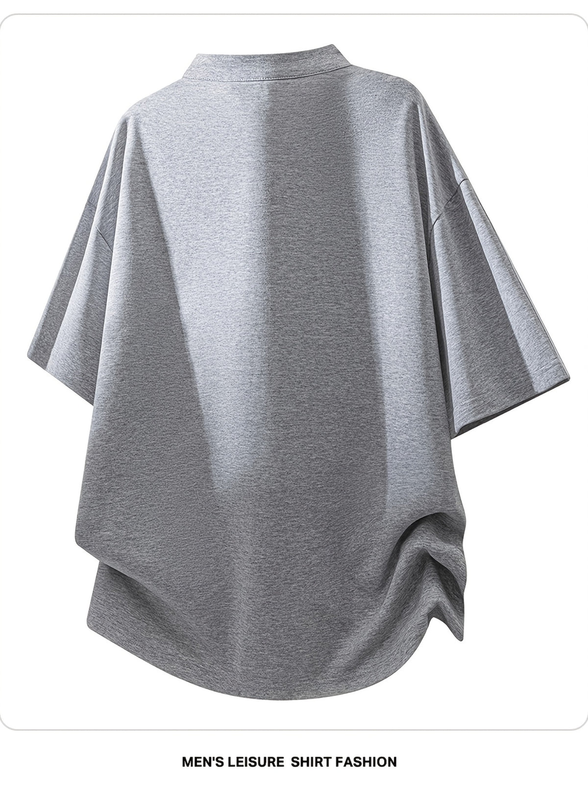 Men'S Summer Striped Half-Zipper Short Sleeve T-Shirt Trendy Brand Loose Casual Breathable Short Sleeve Top - Light Grey
