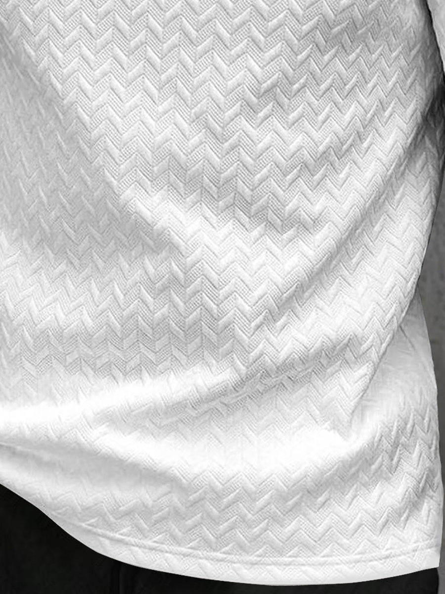 Men's Summer Casual Textured Short-Sleeve T-Shirt, Breathable Textured Jacquard Crew Neck Henley Shirt with Buttons, Regular Fit Suitable for Outdoor and Daily Wear, Men's Textured Short-Sleeve Henley Shirt - White