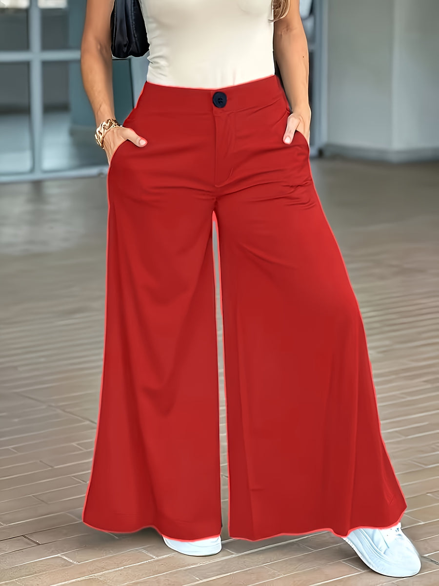 Women's Slim-Fit Casual Pants, Spring-Summer-Autumn Long Pants, High-Waist Fashion Pocket Casual Pants, High-Waist Versatile Casual Wide-Leg Pants - Red