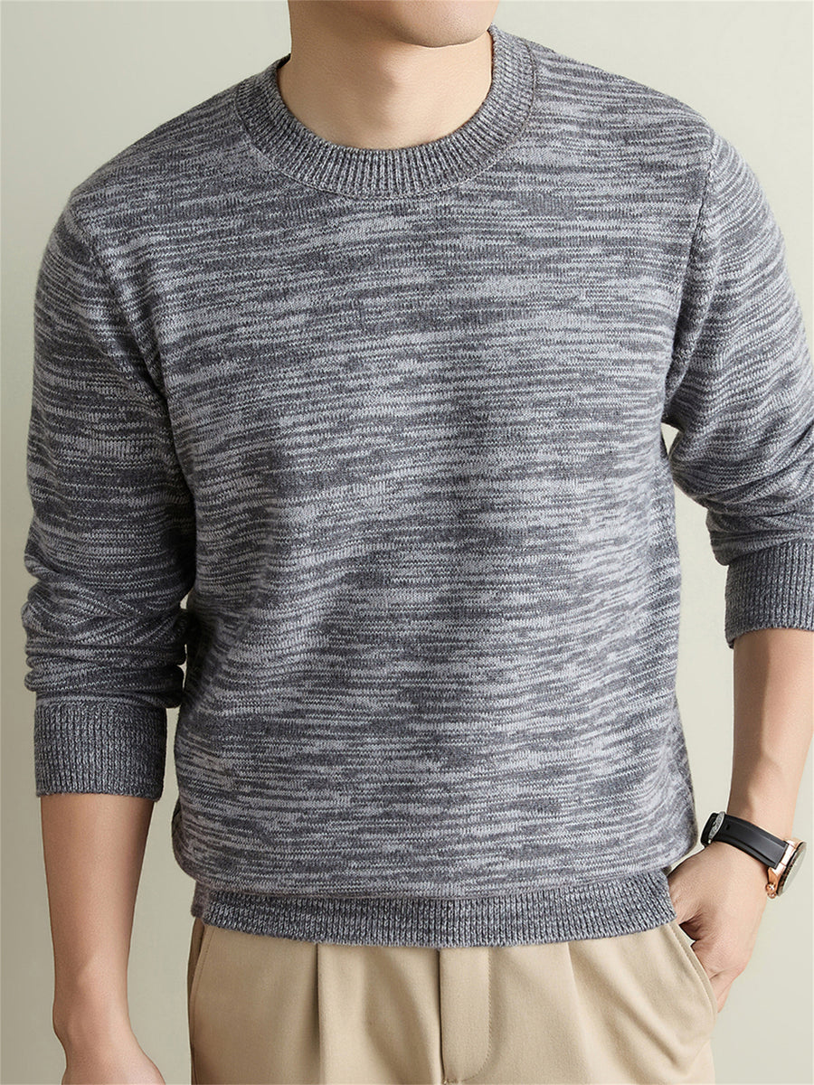 Autumn Winter Knit 3D Solid Round Neck Sweater, Basic Knit Pullover Top for Men, Fashionable Long Sleeve Sweater, Size Y - Medium Gray