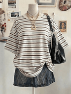Women'S Retro Striped Round Neck Short Sleeve T-Shirt, Casual Athletic Fashion Statement Top - Mixed colors