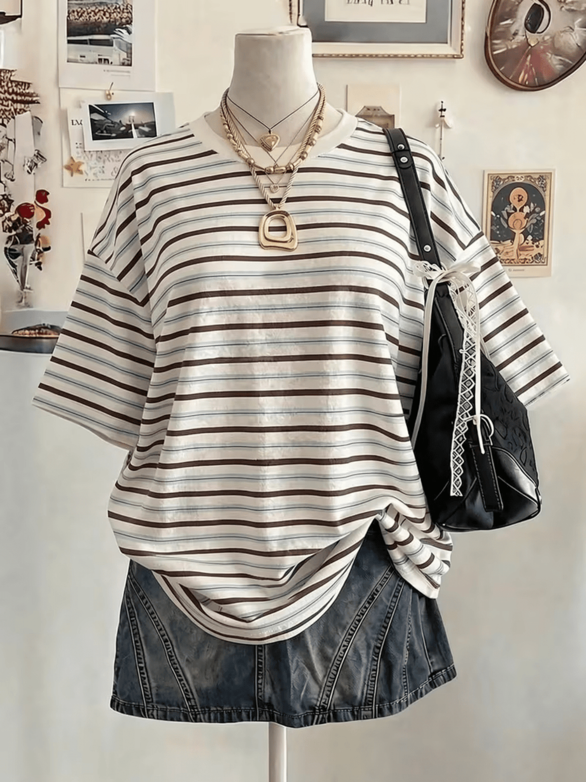 Women'S Retro Striped Round Neck Short Sleeve T-Shirt, Casual Athletic Fashion Statement Top - Mixed colors