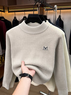 Minimalist Urban Knit Round Neck Sweater Portable Daily Commute - Khaki 1