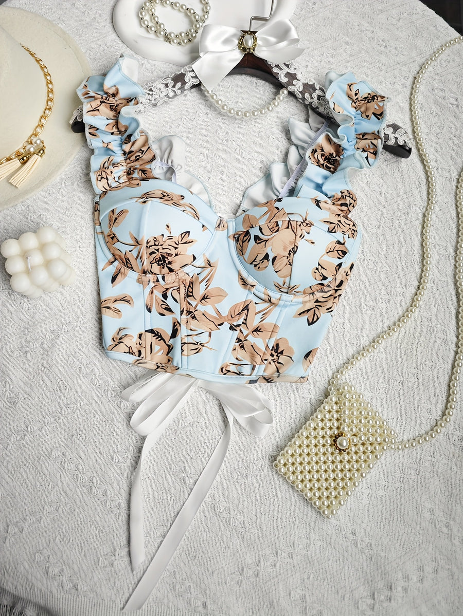 New Sexy Party Hot Backless Embroidered Top Patchwork Button-European Women'S Fashion Camisole Small Vest - Light Blue