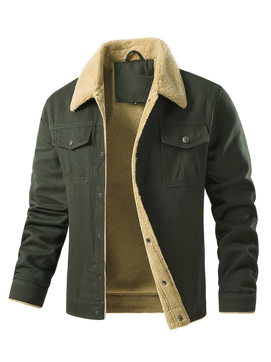 Men'S Solid Color Commuter Outdoor Fleece Jacket - fern green