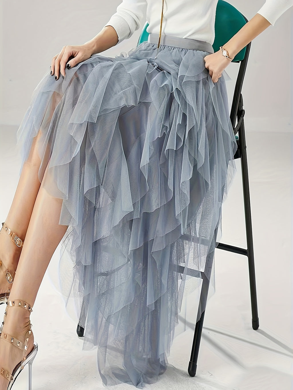 Classic Mesh Irregular Fairy Dress - Silvery Grey