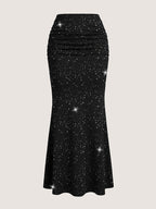 Summer Women'S Hot Silver Polka Dot Midi Skirt, Suitable for Daily Parties And Birthday Banquets - Black