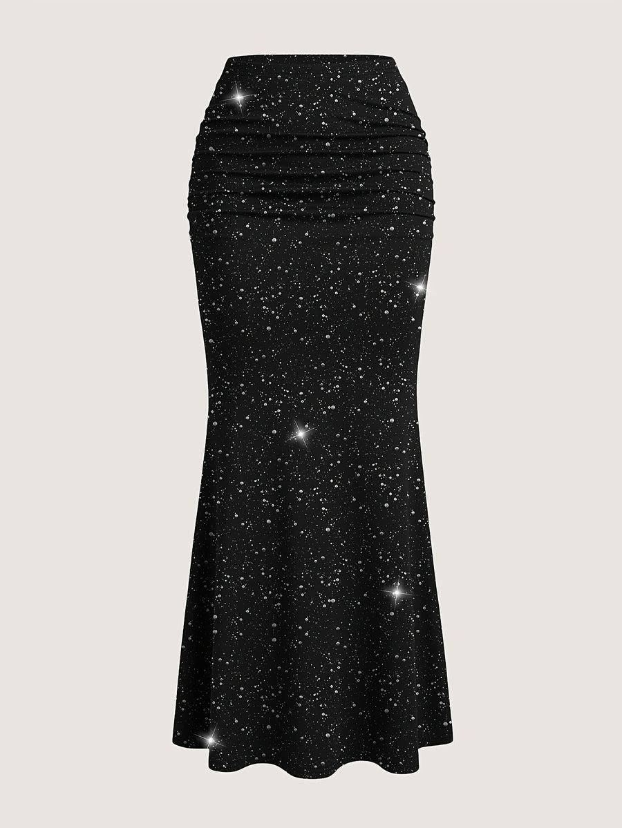 Summer Women'S Hot Silver Polka Dot Midi Skirt, Suitable for Daily Parties And Birthday Banquets - Black