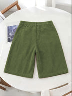 Women's 8-Wale Corduroy Wide Leg Bermuda Shorts, High Waisted Versatile Casual Shorts, Multi-Color Vintage Style, Soft & Stretchy, Suitable for Spring, Summer and Autumn - Olive Green