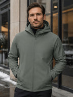 Men's Full-Zip -Lined Hooded Jacket, Lightweight Warm Softshell Outerwear, Men's Fashion Hoodie, Loose and Stretchy, Business Casual Outdoor Hoodie, Thermoregulating Top, Suitable for Office, Commuting, Travel, and Daily Autumn/Winter Wear - Green