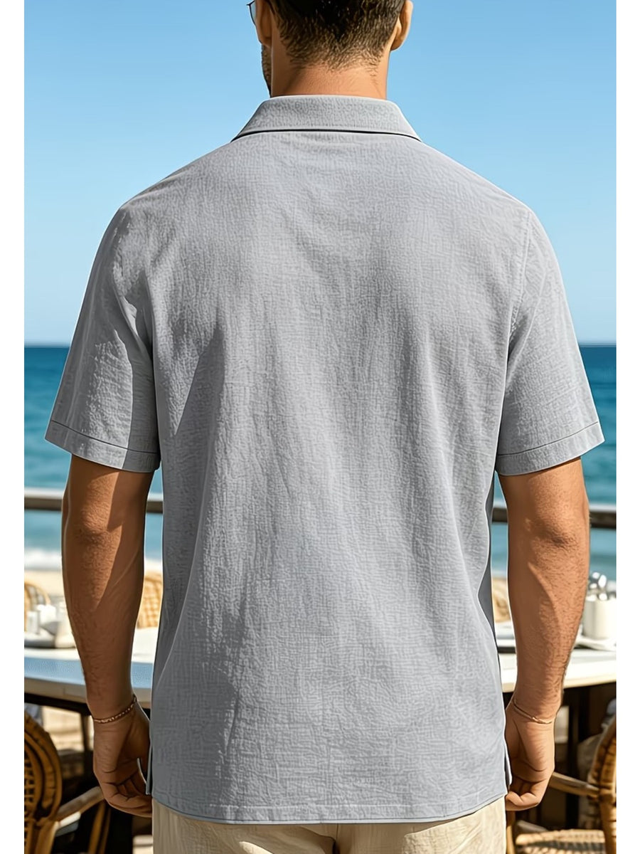 Men'S Short-Sleeve Polo Shirt, Classic Collar Loose Top, Suitable for Beach Outings, Daily Commute, And Casual Business - Grey