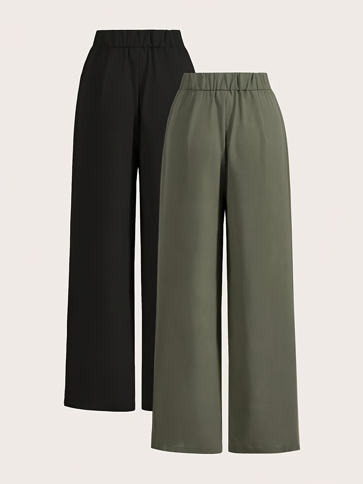 High-Waisted Wide-Leg Pants Two-Piece Set - black + army green