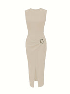 New Elegant Mix-and-Match Slit Sleeveless Dress - Apricot