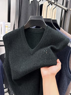 Autumn/Winter Knitted Solid Color V-Neck Sweater, Basic Knit Pullover, Men's Fashion Knit Sleeveless Vest, All Sizes S - Green
