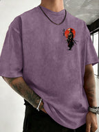 Drop-shoulder Vintage Washed T-shirt, Exclusively for the Fashion-forward Crowd. A Loose-fitting, Comfortable, High-quality Pure Cotton Short-sleeve Top, an Essential Piece for Streetwear Trends - Purple