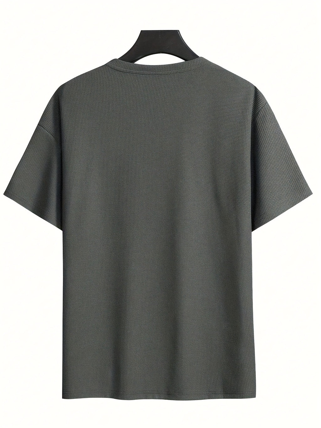 Men's Waffle-Knit Short Sleeve T-Shirt - Breathable Base Layer & Casual Round Neck Pocket Tee, Solid Color Suitable for Gym, Casual Attire, Machine Washable, Spring/Summer Layering Shirt, High-Fit Rate for Lifestyles - Dark Grey + Dark Grey