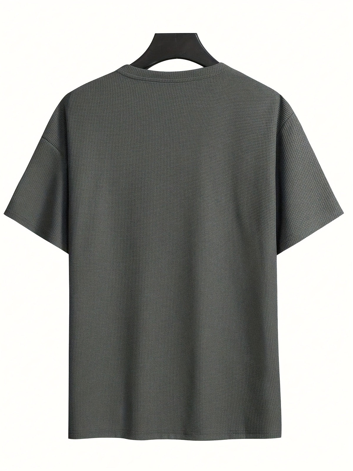Men's Waffle-Knit Short Sleeve T-Shirt - Breathable Base Layer & Casual Round Neck Pocket Tee, Solid Color Suitable for Gym, Casual Attire, Machine Washable, Spring/Summer Layering Shirt, High-Fit Rate for Lifestyles - Dark Grey + Dark Grey