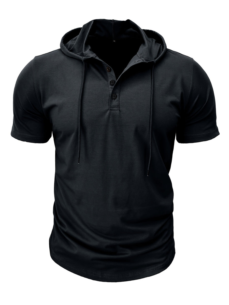 European and American Cross-Border Hooded Casual Sweatshirt for Men, Solid Color Hoodie Top, Men's Sportswear, Fitness Men's Short-Sleeve T-Shirt - Black
