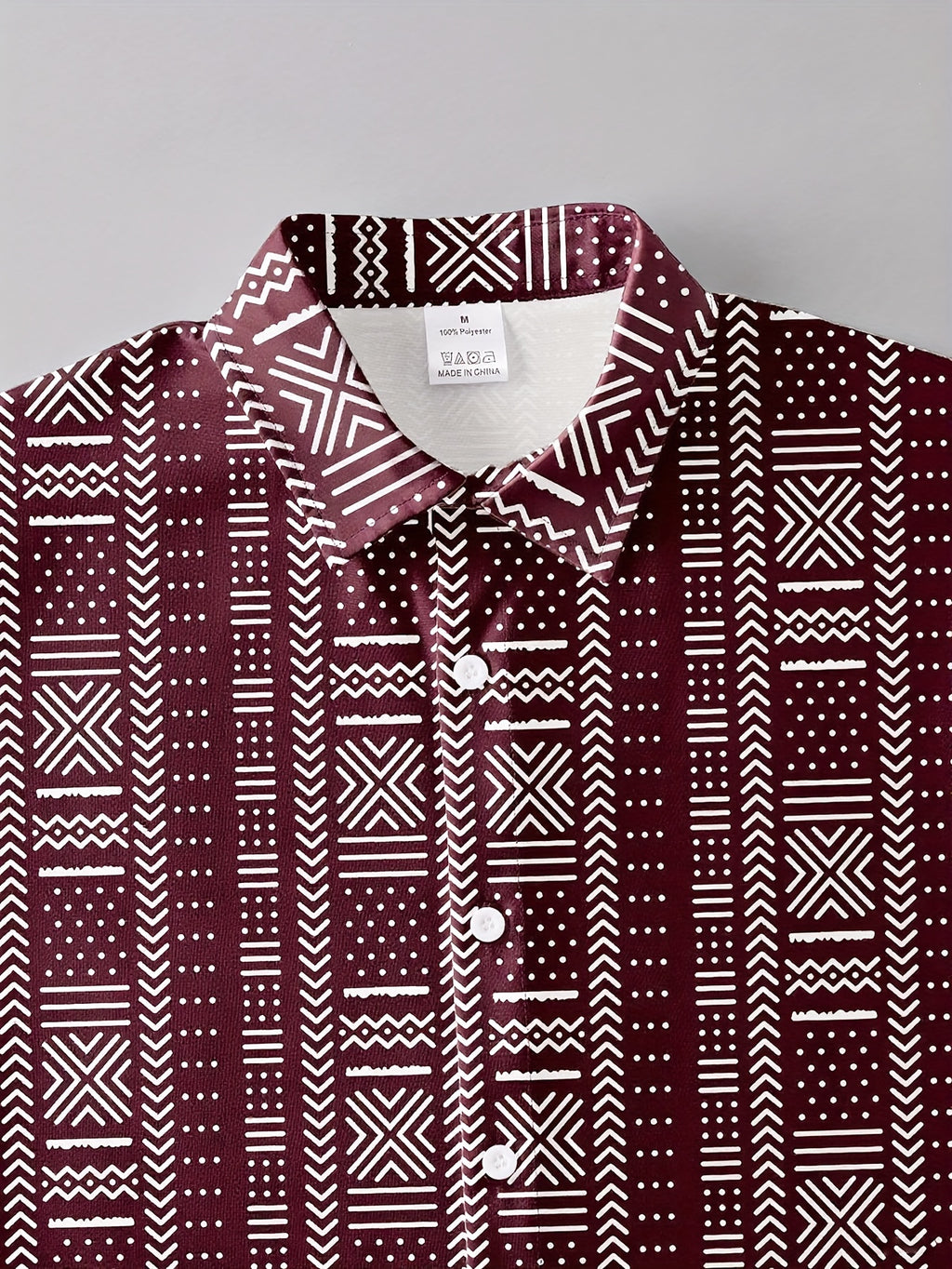 Men's Ethnic Print Shirt, Suitable for Vacation Scenes, Comfortable Polyester Fabric - The color of rouge