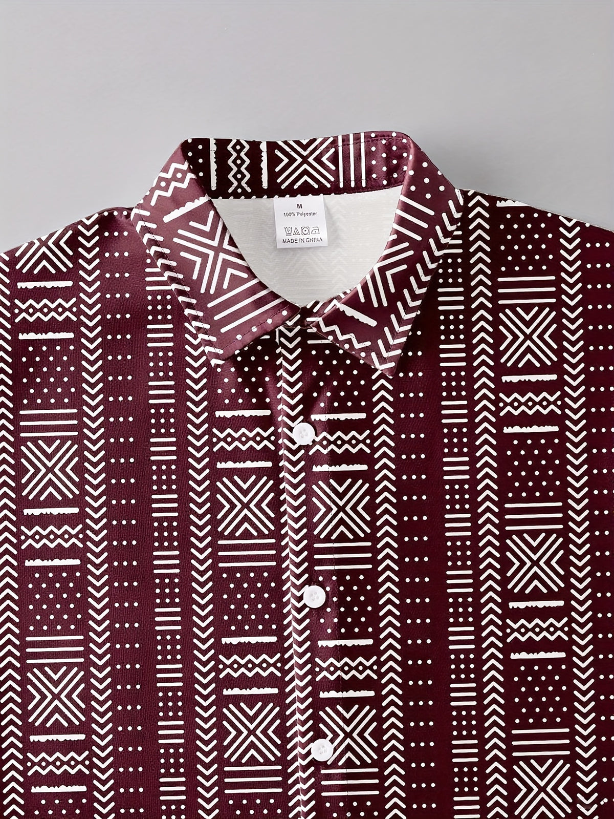 Men's Ethnic Print Shirt, Suitable for Vacation Scenes, Comfortable Polyester Fabric - The color of rouge