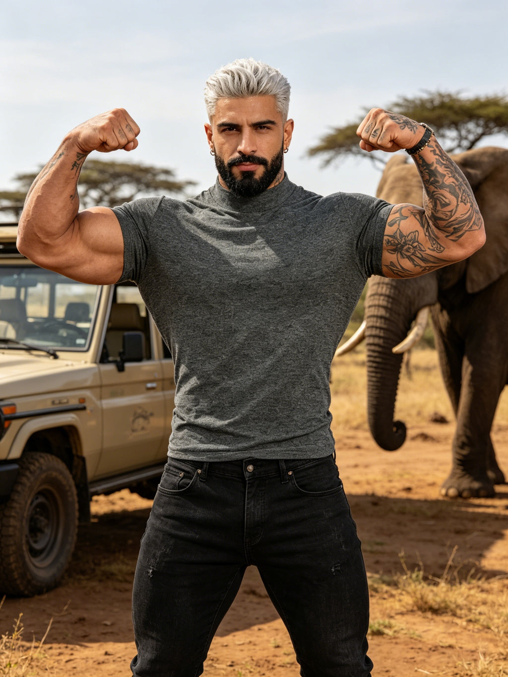 Summer Breathable Solid Color Half-Neck Short Sleeve 2pcs Set Men'S Shaping Slimming High-Elastic Fabric Light Luxury Fashion Fitness Sports Daily Wear Easy Premium Feel Versatile Base Top - Grey