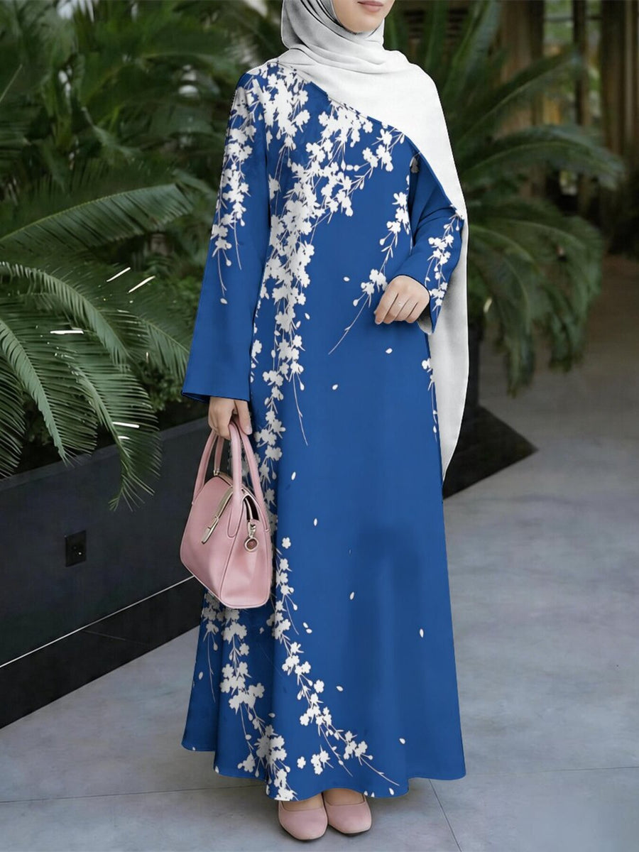 Women's Middle Eastern Style Muslim Elegant Thobe Dress, Suitable for Malaysia, Saudi Floral Print Conservative Thobe, A-Line Flared Long Sleeve Design, for Home, Outings, and Religious Worship, Skin-Friendly and Comfortable Non-Embroidered Craft - Mixed colors