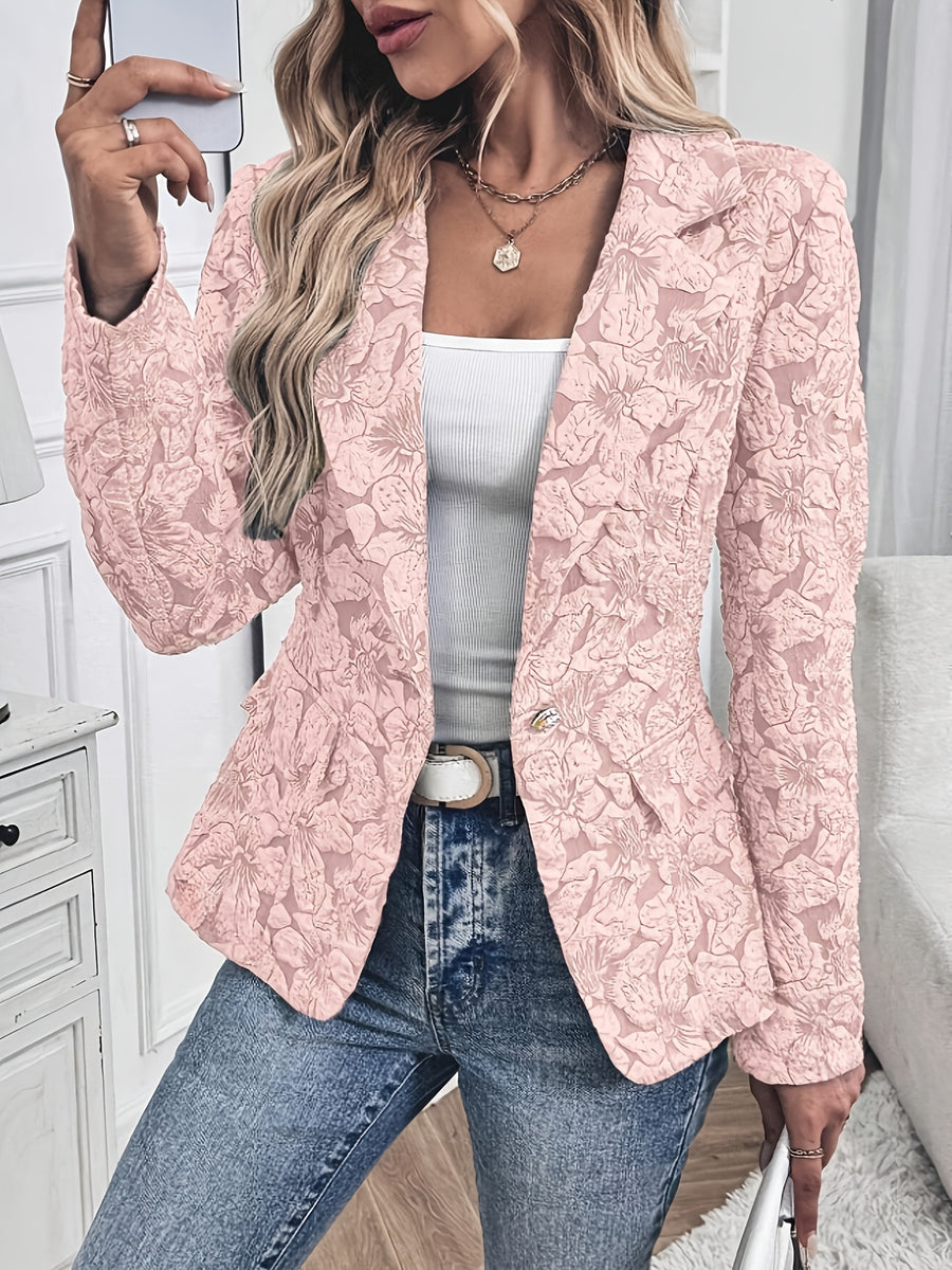 Fashionable Women's Suit Jacket, Stylish Slim-Fit Floral Single-Breasted Casual Blazer - Pink Color