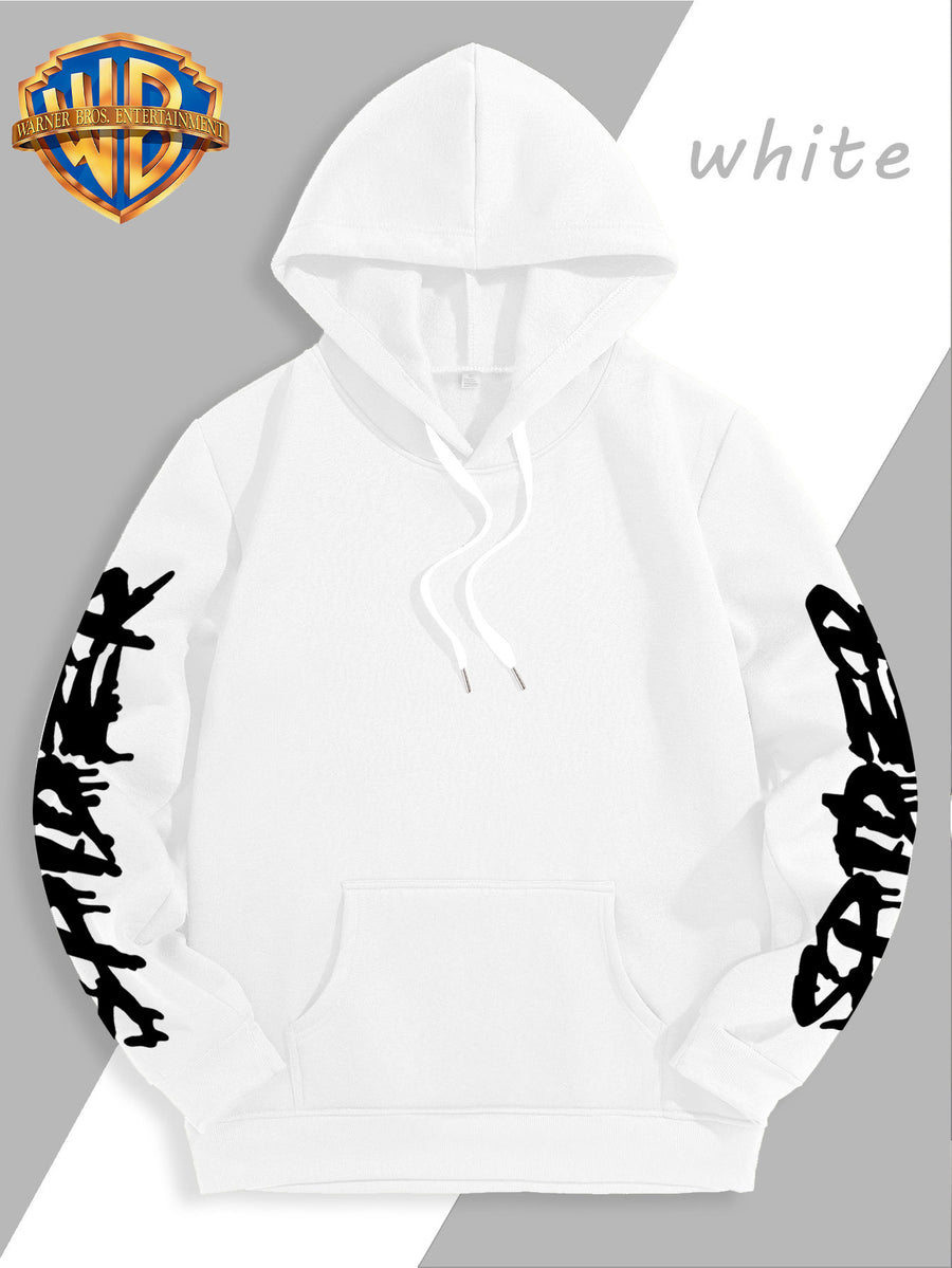 Warner Bros Official Halloween Gift Selection: Classic Spider Print Trendy Sweatshirt for Men, a Stylish and Versatile Hoodie, Comfortable -Lined Warm Autumn/Winter Apparel, Ideal for Sports, Outdoor Outings, Travel, Daily Commuting, and Home Use. - White