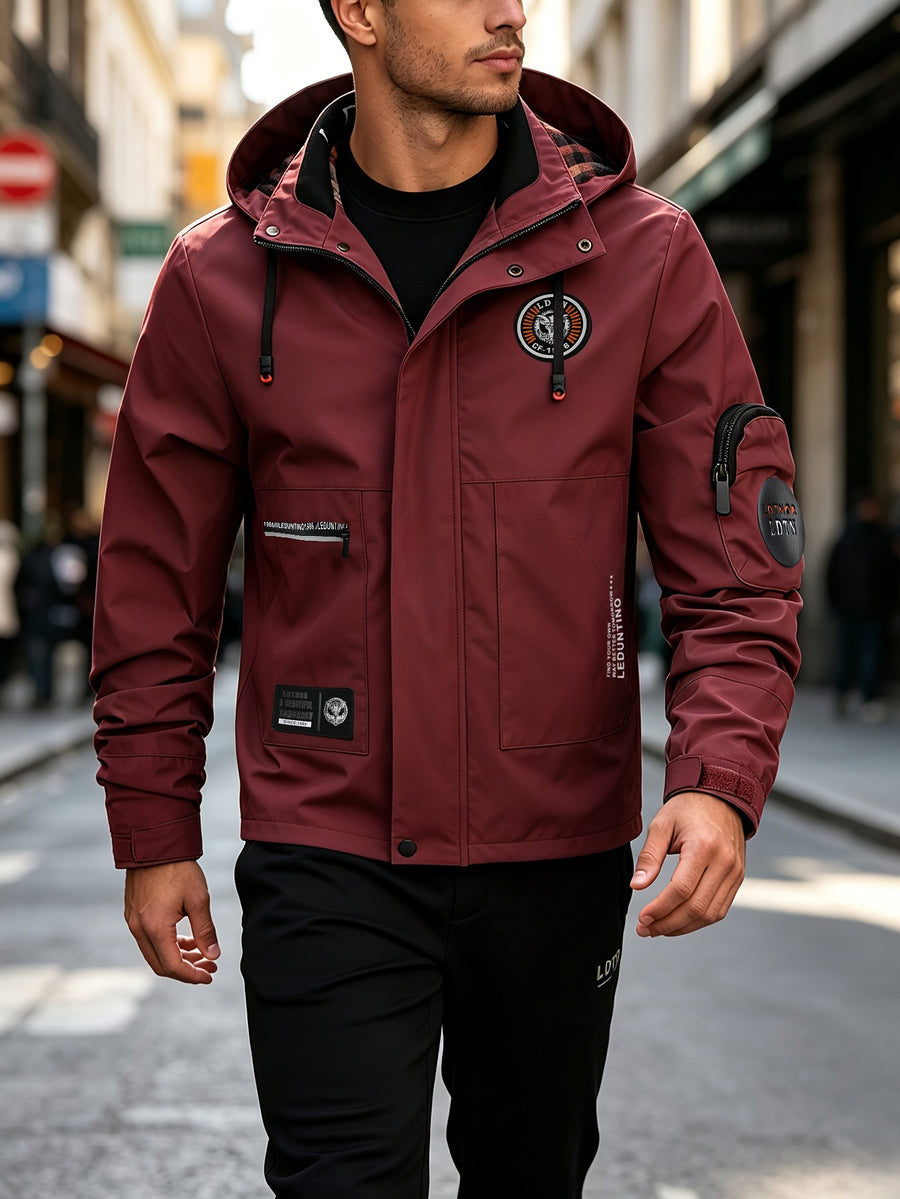 Men's Spring-Autumn New Style Fashion Zipper Jacket - Fashionable and Versatile Outdoor Daily Casual Commuting Jacket - Multi-pocket Hooded Jacket - Can Also Be Given as a Gift to Others - Red