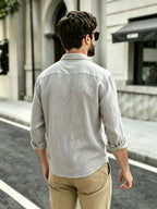 The Preferred Gift for Back to School Season Is Men's Casual Shirts. Spring and Autumn Long Sleeved Shirts Are Trendy, Loose, Solid Color, Breathable and Versatile Tops, Making Them the Perfect Holiday Gift - Light Grey