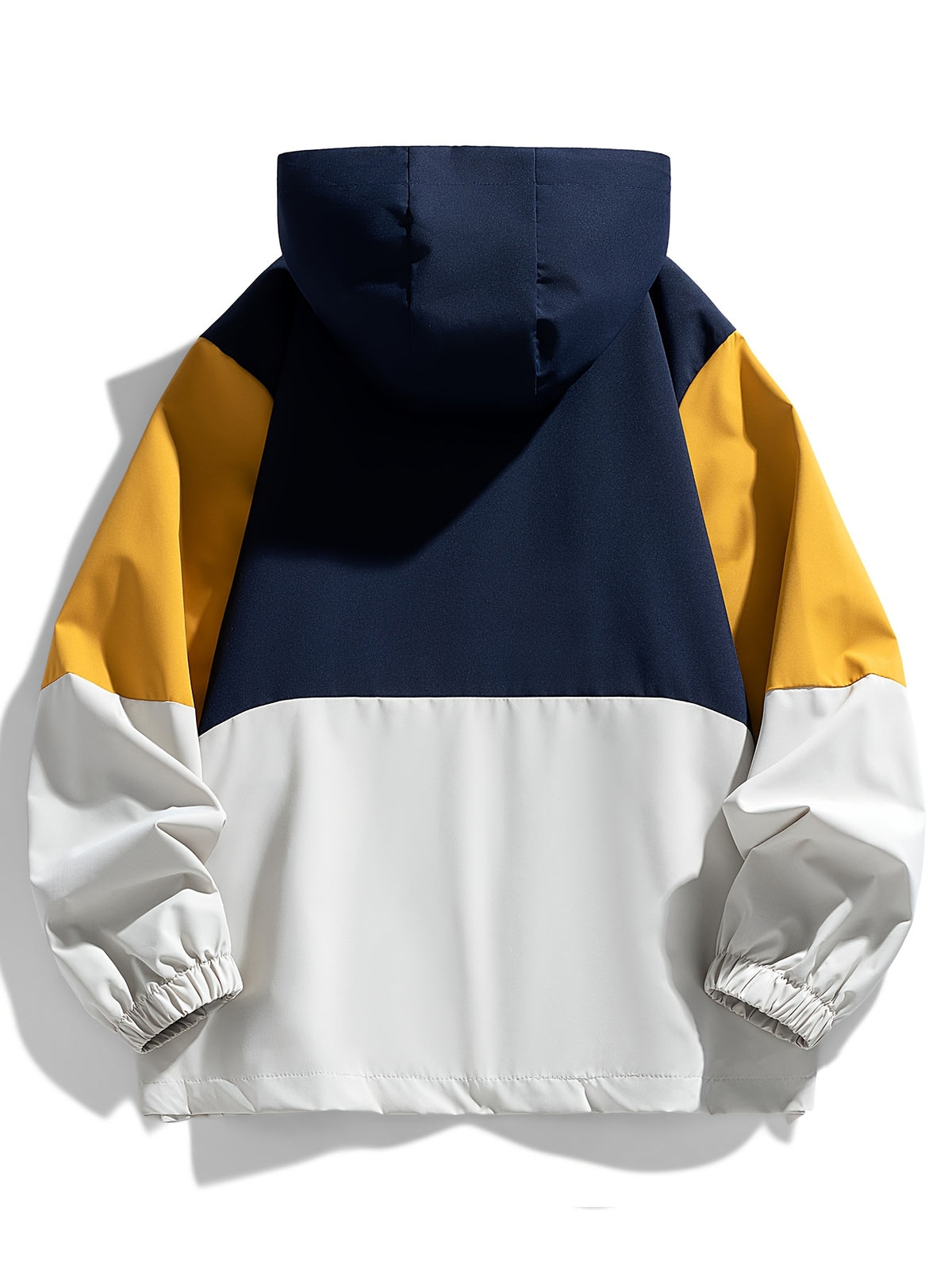 Men's Color Block Patchwork Long Sleeve Zip-Front Casual Hooded Jacket, Suitable for Autumn and Winter - Yellow
