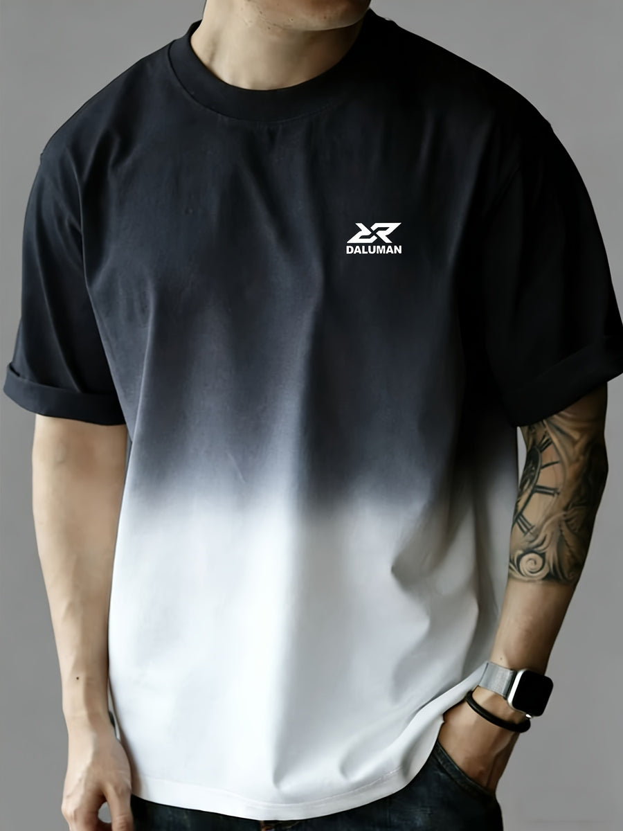 DALUMAN Outdoor Brand Summer Men'S Short Sleeve T-Shirt, Summer Men'S Half Sleeve, Loose Thick Gradient Color T-Shirt, Men'S Drop Shoulder Loose Top, Comfortable Casual Round Neck Short Sleeve Men - Black