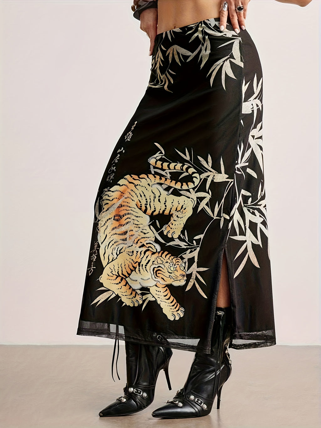 Chinese Style Fashion Tiger Print Mesh Skirt with Side Slits - Sexy, Comfortable, Breathable, Durable - Women'S Mid-Length Dress - New Year Gift - Chinese Clothing - Cosplay - Mixed colors