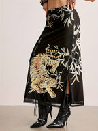 Chinese Style Fashion Tiger Print Mesh Skirt with Side Slits - Sexy, Comfortable, Breathable, Durable - Women'S Mid-Length Dress - New Year Gift - Chinese Clothing - Cosplay - Mixed colors