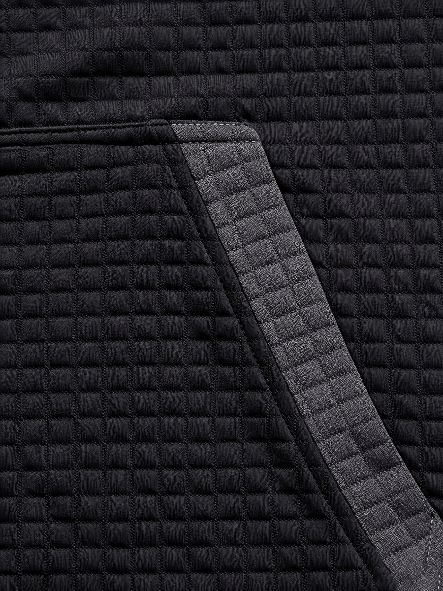 Autumn/Winter Men's Thickened Jacquard Long-Sleeve Open Cardigan Jacket, Hooded Fashionable Checkered Jacquard Textured Fabric, Comfortable Outerwear Suitable for Daily Outings, Outdoor Sports, Travel, and Vacations. Lightweight and Comfortable - Black