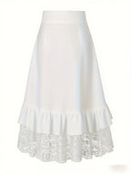 Fashion Gothic Mini Skirt Lace Patchwork Ruffled Solid Color Pirate Skirt - White