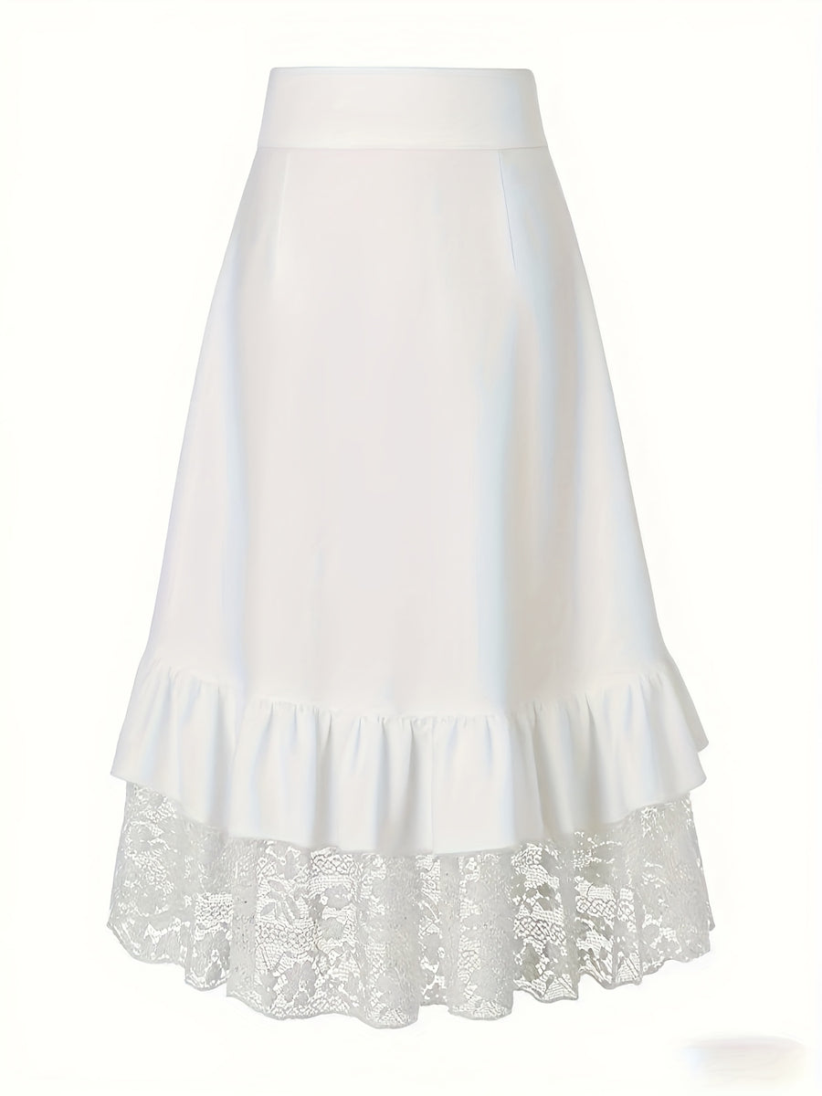 Fashion Gothic Mini Skirt Lace Patchwork Ruffled Solid Color Pirate Skirt - White