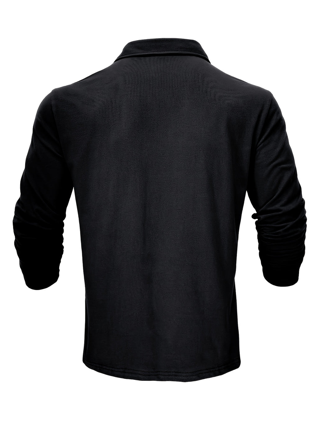 New Style Lapel European And American Style Men'S T-Shirt, Solid Color, Cross-Border Foreign Trade Men'S Long-Sleeve Polo Shirt - Black