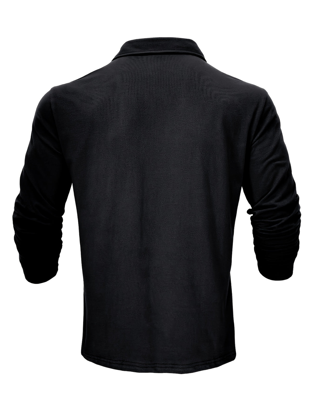 New Style Lapel European And American Style Men'S T-Shirt, Solid Color, Cross-Border Foreign Trade Men'S Long-Sleeve Polo Shirt - Black