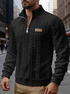 Men'S Casual Button-Up Half-Open Placket Patchwork Contrast-Colored Henley Shirt Long-Sleeved Spring And Autumn Men'S Top Outdoor Versatile Jacquard Sweater - Black