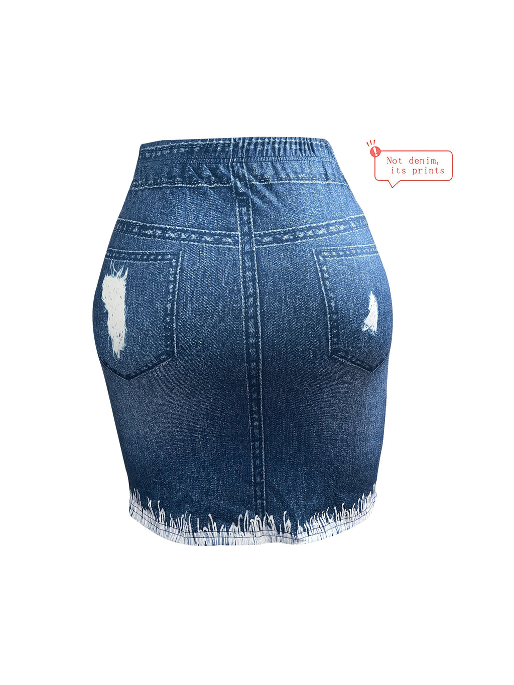 Digital Print Denim Women'S Pencil Skirt - Navy Color