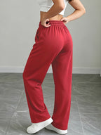 Women's Long Pants, Spring/Autumn Style, Fit Casual Sweatpants, Loose American-Style Straight-Leg Trousers for Women - Red