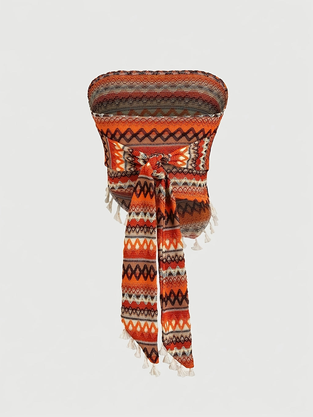 Women'S Bohemian Style Orange Wavy Ruffled Hem Bandeau Top - Polychrome