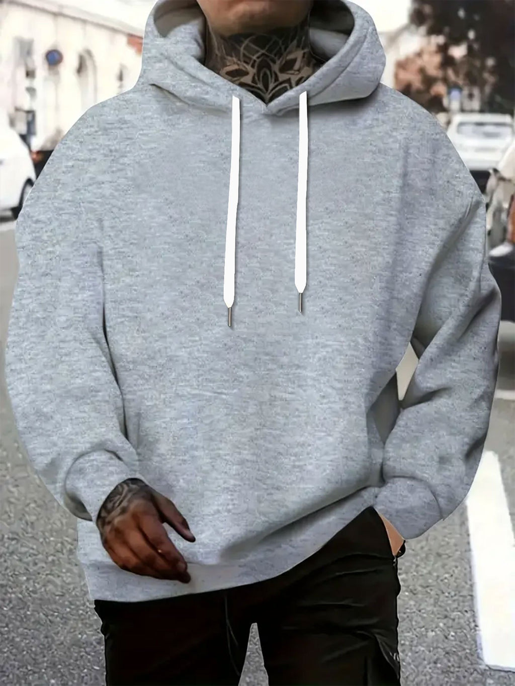 Warner Men's New Trendy Hoodie, Warner's Batman IP Co Branded Batman Villain Collection Printed Hoodie, Casual Daily Drawstring Hoodie, Long Sleeved Pullover, Machine Washable, Versatile Sports Casual Loose Men's Casual Hoodie, Front Kanga - Light Grey