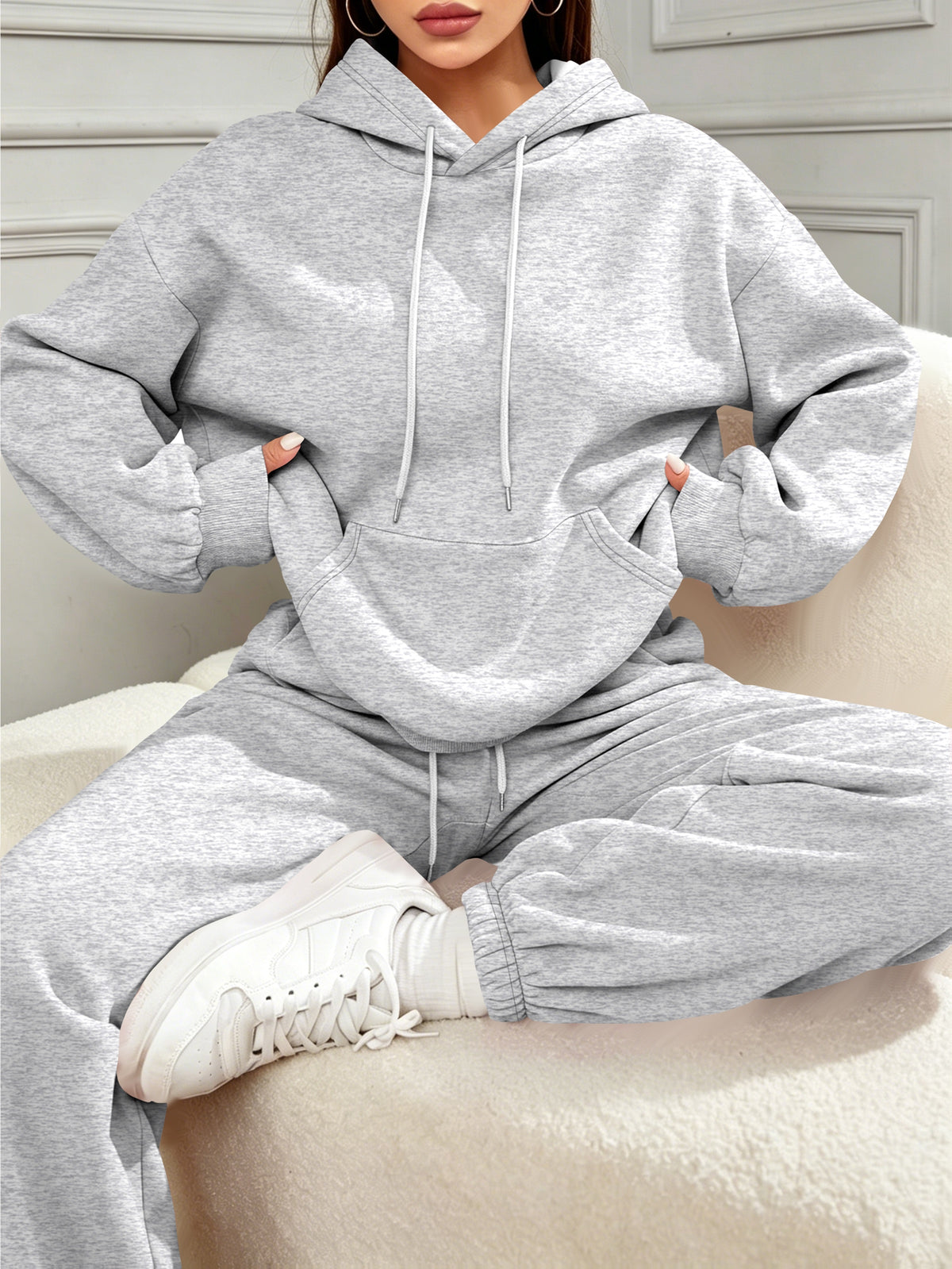 Halloween New Cross-Border Fashion Casual Vacation Set for Women, Autumn/Winter Sweatshirt And Sweatpants with Pockets, Women'S Foreign Trade Fashion, Autumn/Winter Essential Women'S Easy Sweatshirt Set, Pullover - Light Grey