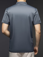 Joshime OBM Men's T-Shirt, New Summer Style, Men's Stand Collar Solid Color Short Sleeve Tee, Middle-Aged Casual Half-Sleeve T-Shirt - Grey