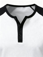 5-Pcs Summer Men'S Short-Sleeve T-Shirt, Raglan Sleeve Henley Shirt, Multi-Color Solid Casual Sports Top, Button-Up Round Neck Shirt - White