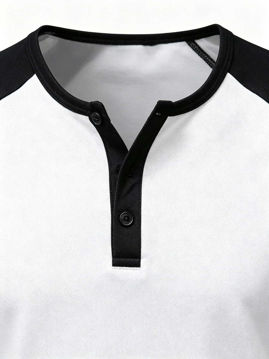 5-Pcs Summer Men'S Short-Sleeve T-Shirt, Raglan Sleeve Henley Shirt, Multi-Color Solid Casual Sports Top, Button-Up Round Neck Shirt - White